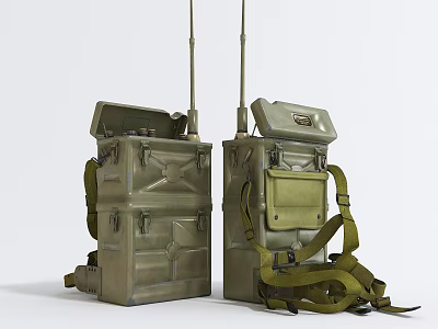 Portable Industrial Equipment With Green Metal Casing Dual Antennas And Straps 3d model