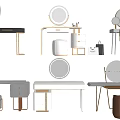 Modern Dressing Tables with Mirror Drawers and Stool Design Ideas 3d model