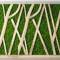 Living Plant Wall With Wooden Cross Strips And Lush Green Moss In Indoor Space