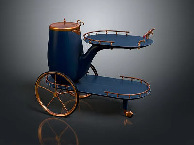Navy Blue Two Tier Serving Cart With Gold Accents And Decorative Wheels 3d model