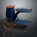 Navy Blue Two Tier Serving Cart With Gold Accents And Decorative Wheels