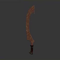 Sculptural Carving Red Curved Blade With Wooden Handle And Intricate Patterns
