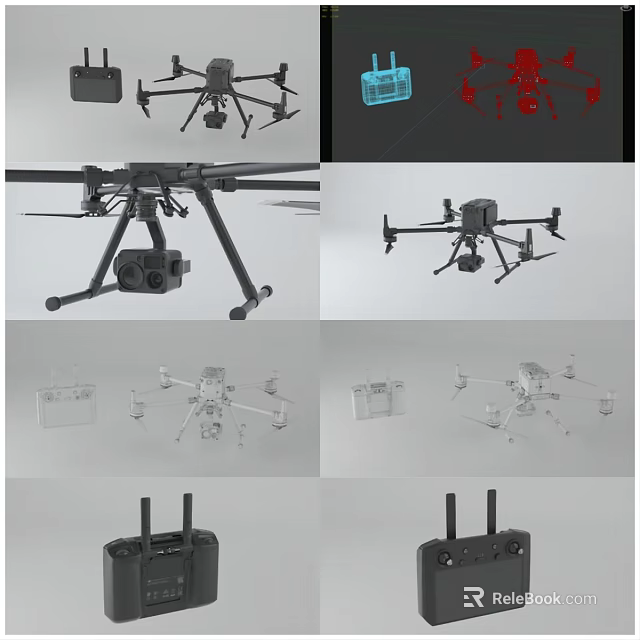 Detailed Drone Quadcopter Design With Remote Controller Transparent Cover Parts 3d model
