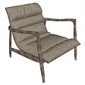 Modern Gray Fabric Dining Chair With Wooden Armrests And Padded Seat