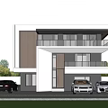 Modern Detached Villa Exterior With Large Windows Two Car Garage And Landscaped Garden