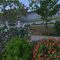 Modern Residential Landscape With Colorful Flowers Green Plants Trees And Garden Steps