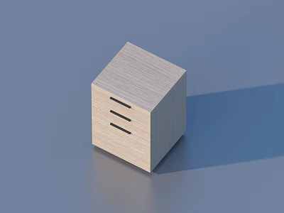 Wooden Cube With Three Horizontal Black Strips On Light Blue Background 3d model