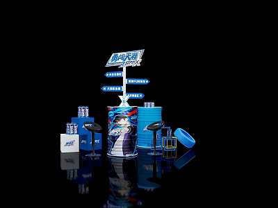 Genshin Impact Themed Photo Check In Spot With Character Model And Blue Signage 3d model