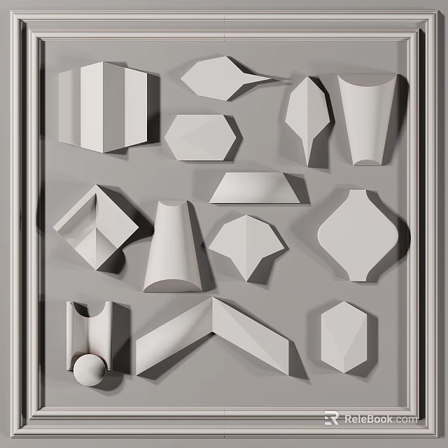 White Geometric Decorative Elements With Various 3D Shapes For Interior Design Accents 3d model