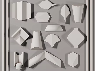 White Geometric Decorative Elements With Various 3D Shapes For Interior Design Accents 3d model
