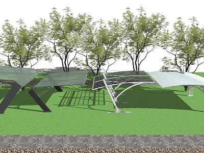 Modern Solar Powered Outdoor Canopy With Metal Frame And Green Grass Surroundings 3d model