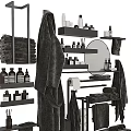 Essential Bathroom Accessories Collection With Towels Bathrobes Toiletries Shelves Mirror And Holder