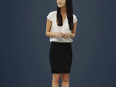 Woman in White Blouse and Black Skirt Standing Against Dark Blue Background 3d model