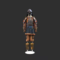 Traditional Samurai Armor Display With Blue And Brown Details On White Stand