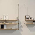 Minimalist Wall-Mounted Light Wooden Shelves Display Decorative Items Photo Frames And Books