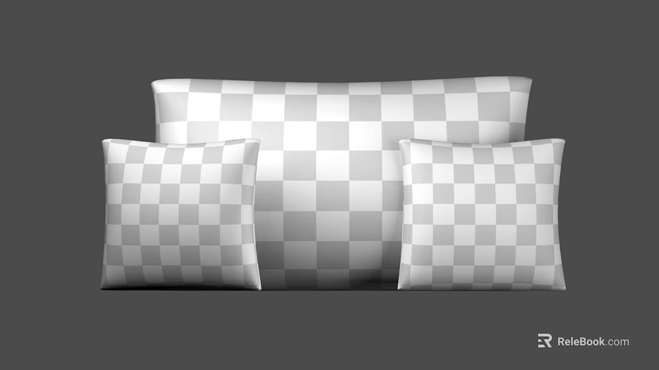 Three Decorative Pillows with Large Center and Small Side Sizes Featuring Classic Checkerboard Pattern Design 3d model