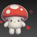Cute Cartoon Mushroom With Red Cap White Spots And Hearts On Blue Background