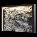 Rough Textured Accent Wall with Black Frame Illuminated by Warm LED Strip
