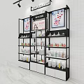 Modern Skin Care Display Shelf With Top Signboard And Arranged Products