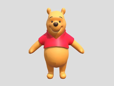 Winnie the Pooh Game Movie Character with Red Shirt and Yellow Fur 3d model