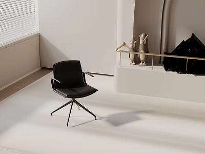 Modern Black Leather Office Chair With Metal Base Minimalist Indoor White Walls Blinds Fireplace 3d model