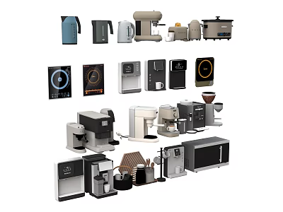 Various Modern Kitchen Appliances Collection Including Coffee Makers Kettles And Ovens 3d model