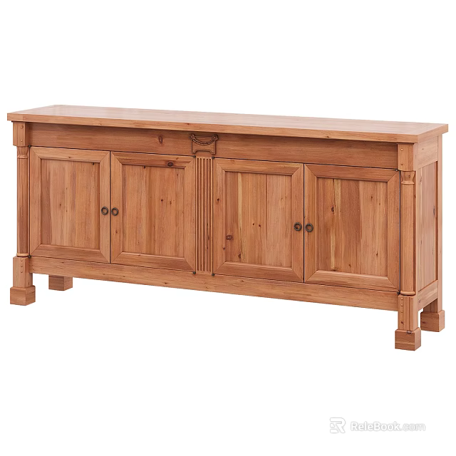 Classic Solid Wood Sideboard with Four Doors Metal Handles and Sturdy Legs 3d model