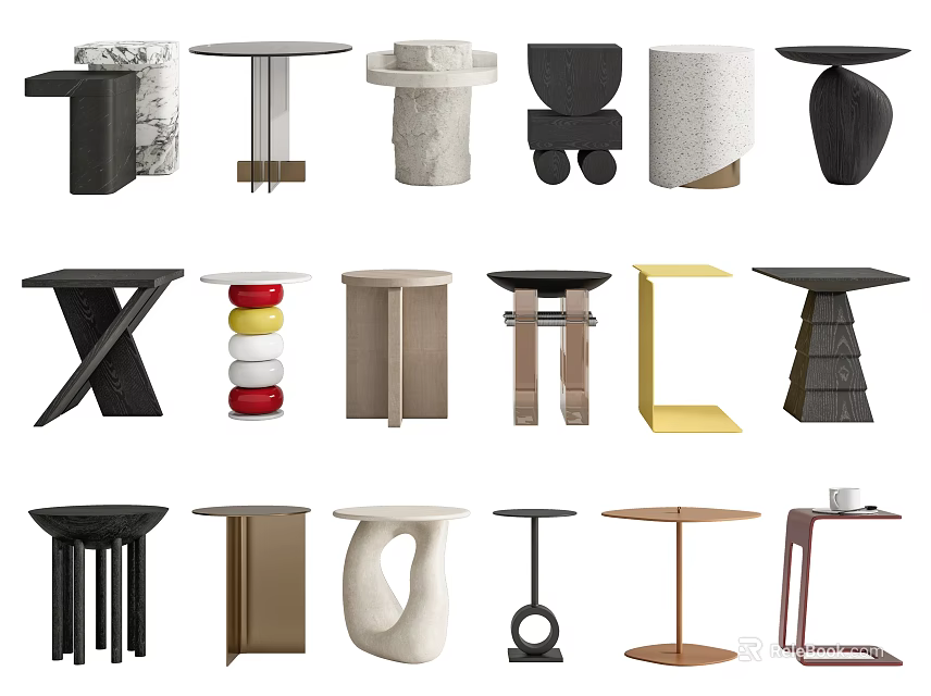 Various Modern Side Tables With Unique Designs And Diverse Materials 3d model