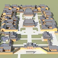 Aerial Planning of Traditional Chinese Ancient Building Complex With Symmetric Courtyard Layout And Multiple Roofs