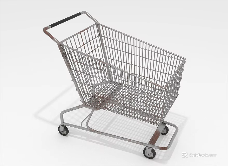 Metal Shopping Cart With Four Wheels And Foldable Design For Retail Stores 3d model 