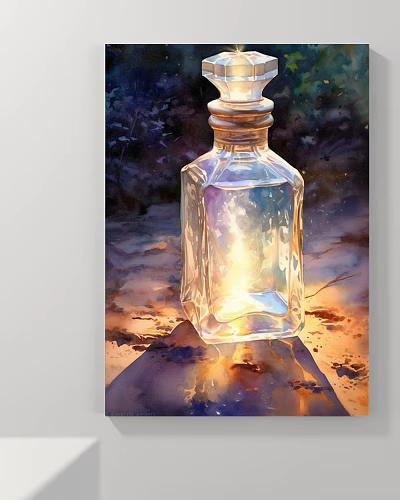 Abstract Painting of Transparent Glass Bottle With Glowing Interior And Ground Background Light Shadow Effects 3d model