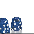 Blue Hooded Puffer Jacket with White Star Patterns Front and Back Views