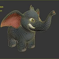 Cute Blue Elephant Doll with Red Ears Green Eyes and Spots in Cartoon Style