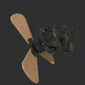 Wall Mounted Electric Fan with Wooden Blades and Black Metal Body Design