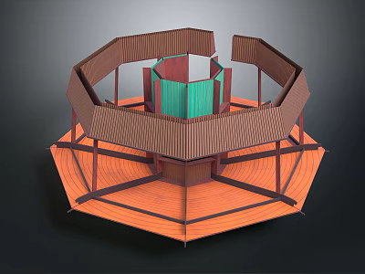 Octagonal Wooden Equipment Structure With Corrugated Panels Platform And Green Core 3d model