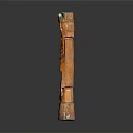 Natural Landscape With Orange Wooden Totem Pole Carved Faces And Patterns