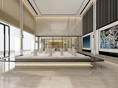 Modern Sales Office Interior With Sand Table And Spacious Layout 3d model