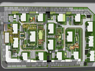 Residential Community Site Plan Featuring Building Layout Green Areas and Pathways 3d model