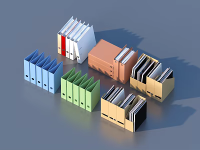 Practical Home Office File Organizers With Different Colored Folders And Storage Boxes 3d model