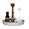 Modern Wooden Sculpture Carving With Transparent Glass Black Decorative Pieces And Metal Base