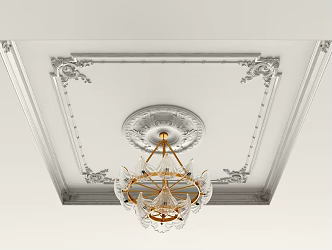 French ceiling plaster carved line chandelier 3d model