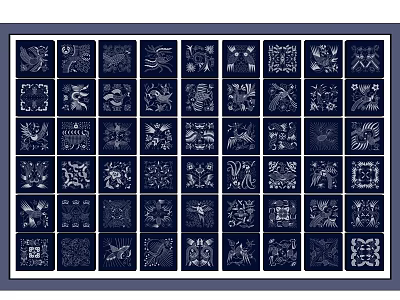 Decorative Hanging Decorations With Various Patterns On Blue Background White Designs 3d model