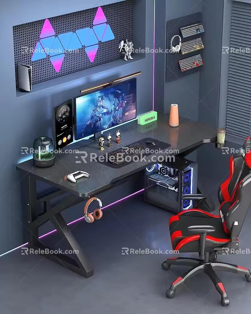 Modern Computer Table and Chair Combination Computer Desk Solid Wood Computer Desk E-Sports Table 3d model