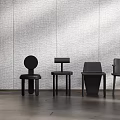 Modern Black Dining Chairs With Different Designs Against Gray Textured Wall 3d model