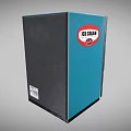 Blue Glass Door Display Refrigerator with Illuminated Top Sign and Inside Canned Boxed Foods