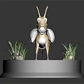 3D Donkey Model With White Saddle Standing On Circular Base With Green Grass And Stones