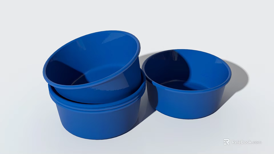 Stackable Blue Plastic Vegetable Washing Bowls For Kitchen Household Use 3d model