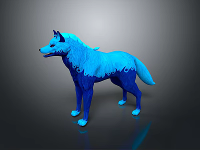 Mythical Blue Wolf Game Character With Glowing Fur And Mystical Patterns 3d model