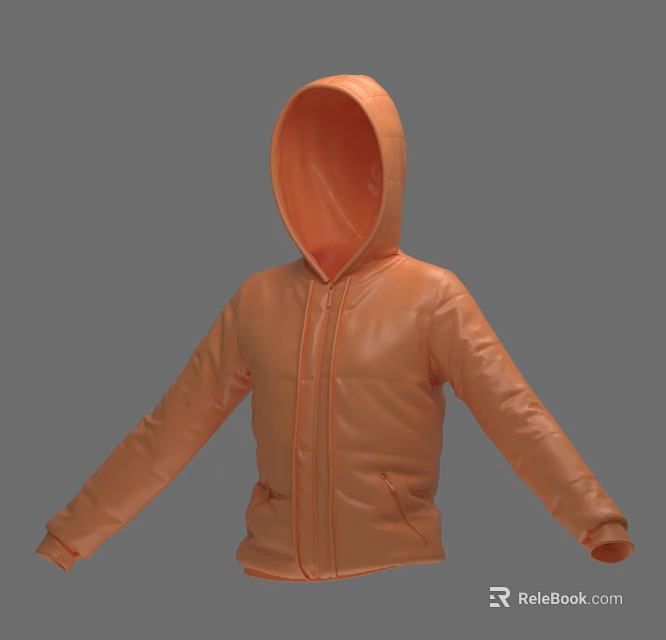 Orange Hooded Jacket With Front Zipper Long Sleeves And Casual Design 3d model 