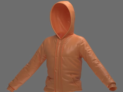 Orange Hooded Jacket With Front Zipper Long Sleeves And Casual Design 3d model